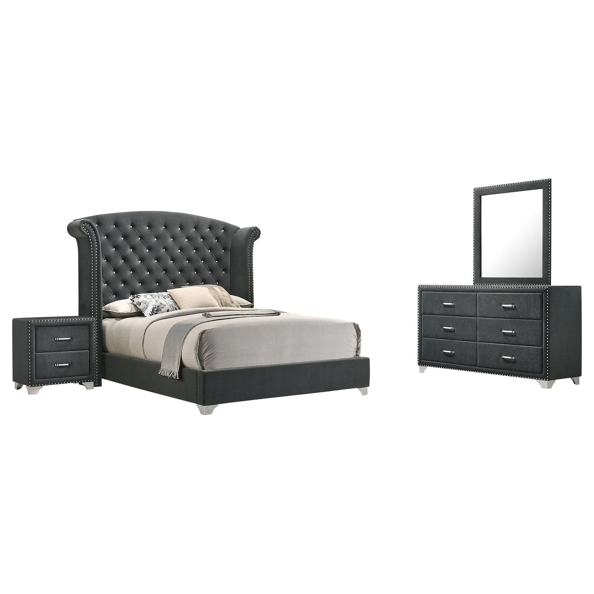 Queen Bed 4 Pc Set - Melody 4-piece Queen Bedroom Set Grey