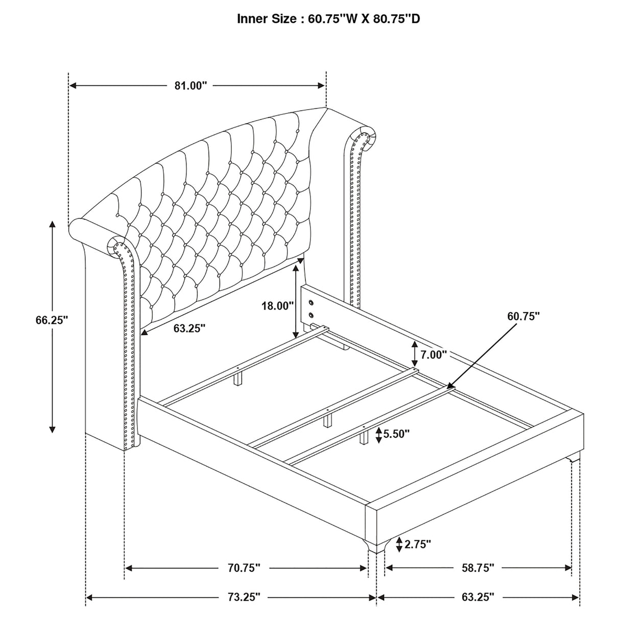 Queen Bed - Melody Upholstered Queen Wingback Bed Grey