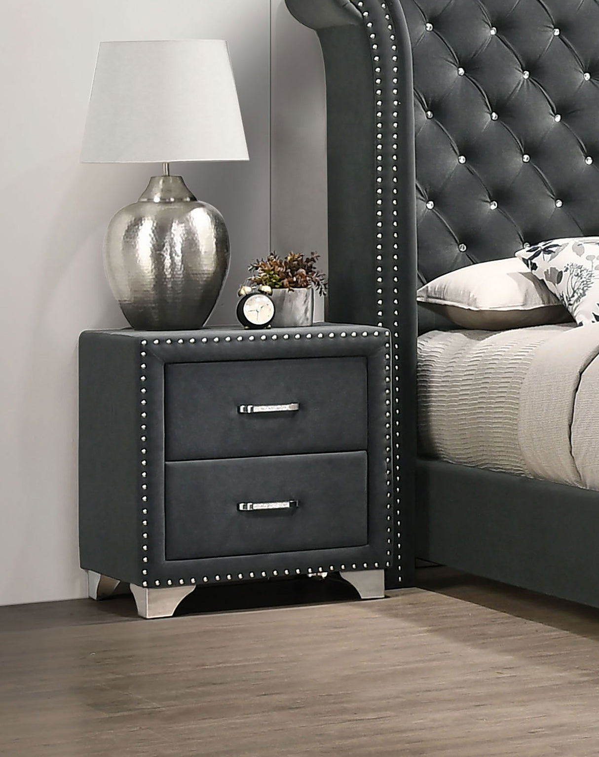 Melody Upholstered 2-drawer Nightstand Grey - Home Elegance USA
