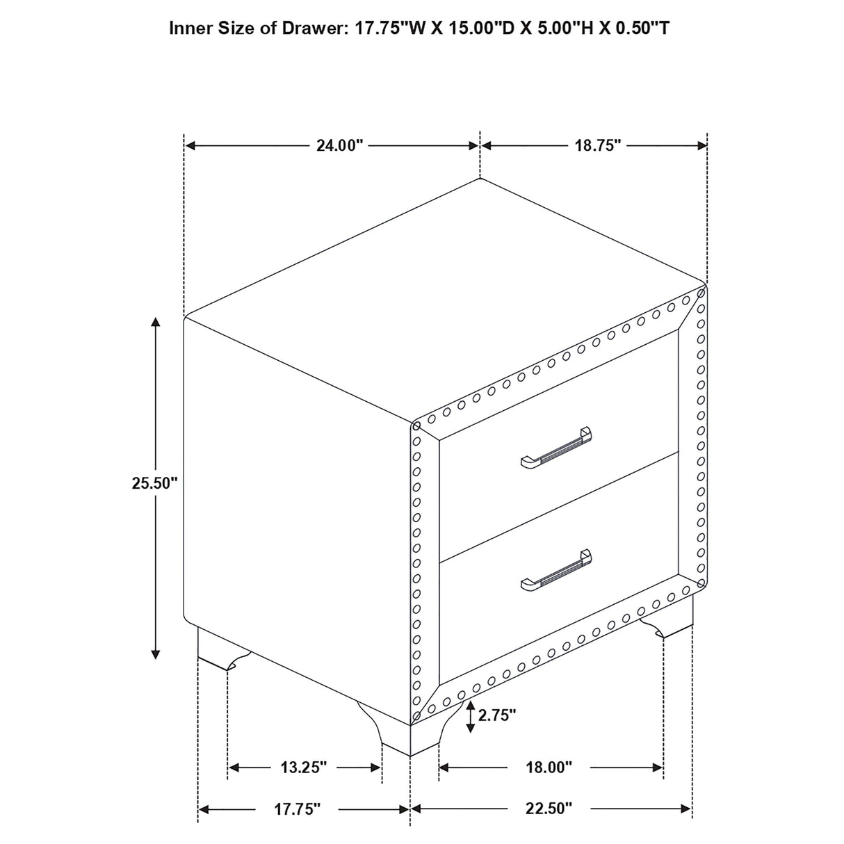 Melody Upholstered 2-drawer Nightstand Grey - Home Elegance USA