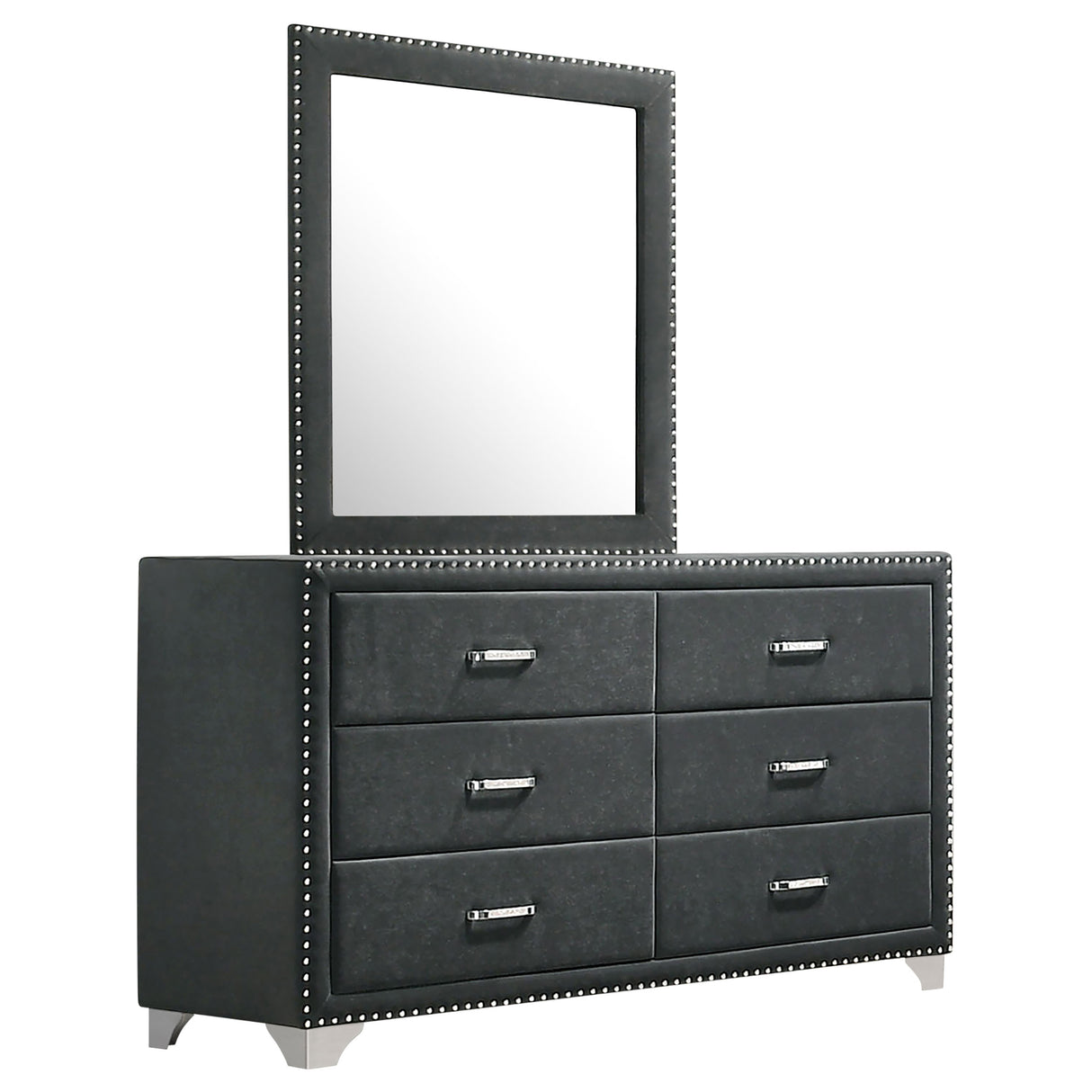 Dresser With Mirror - Melody 6-drawer Upholstered Dresser with Mirror Grey