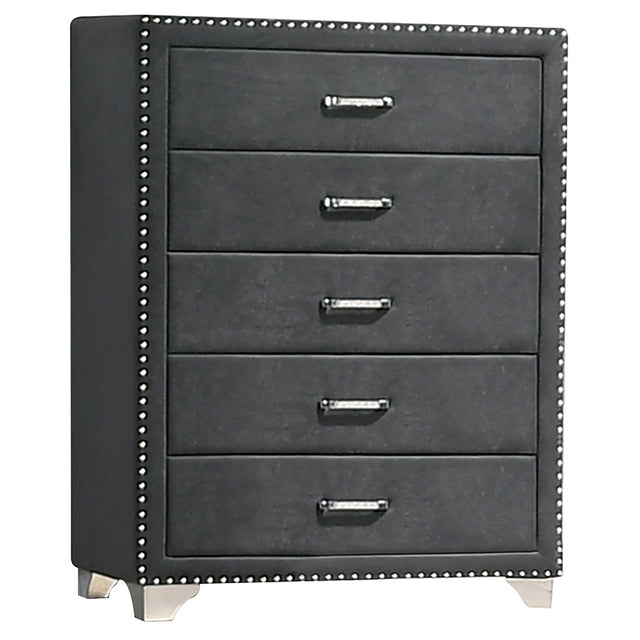 Chest - Melody 5-drawer Upholstered Chest Grey