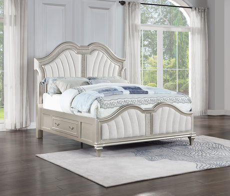 Eastern King Storage Bed - Evangeline Eastern King LED Storage Panel Bed Silver Oak