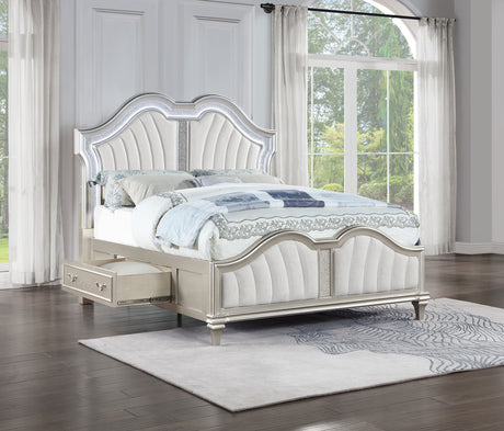 Eastern King Storage Bed - Evangeline Eastern King LED Storage Panel Bed Silver Oak