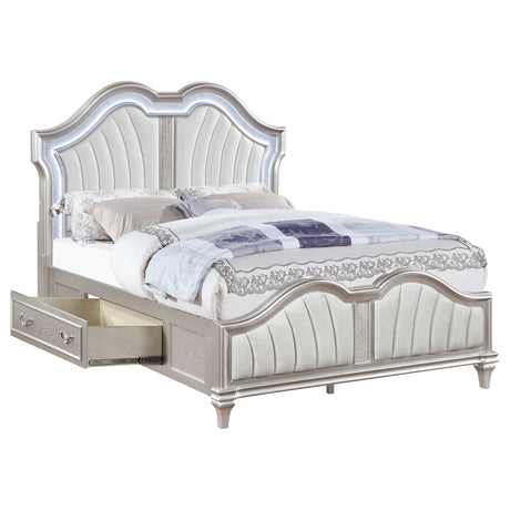 Eastern King Storage Bed - Evangeline Eastern King LED Storage Panel Bed Silver Oak