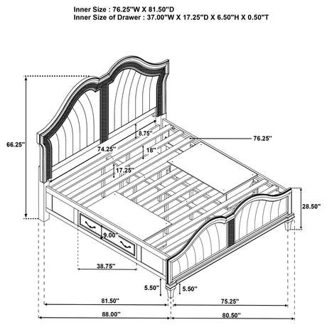 Eastern King Storage Bed - Evangeline Eastern King LED Storage Panel Bed Silver Oak