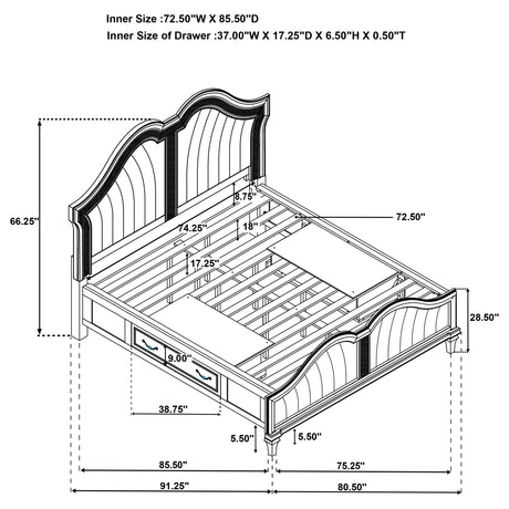 California King Storage Bed - Evangeline California King LED Storage Panel Bed Silver Oak