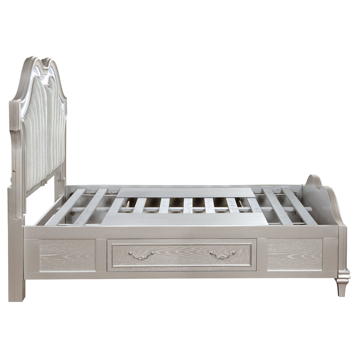 Queen Storage Bed - Evangeline Wood Queen LED Storage Panel Bed Silver Oak