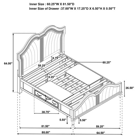 Queen Storage Bed - Evangeline Wood Queen LED Storage Panel Bed Silver Oak