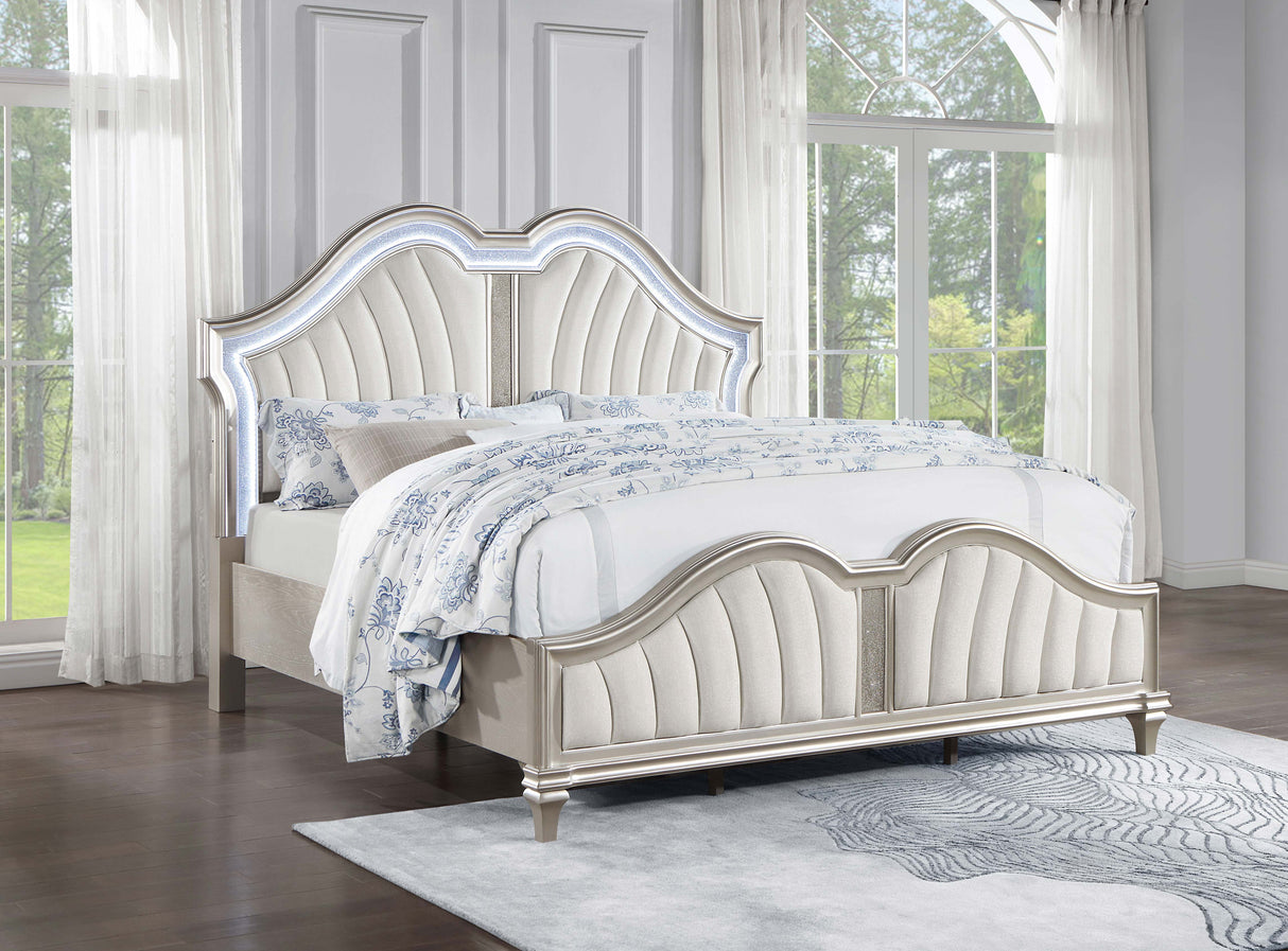 Eastern King Bed - Evangeline Wood Eastern King LED Panel Bed Silver Oak