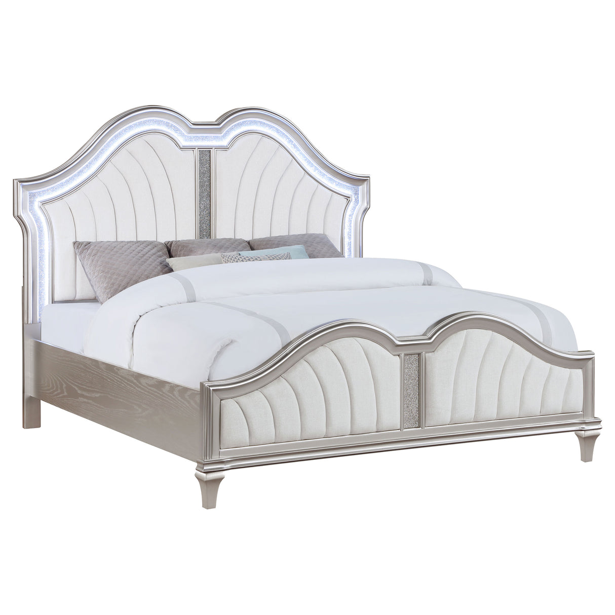 Eastern King Bed - Evangeline Wood Eastern King LED Panel Bed Silver Oak