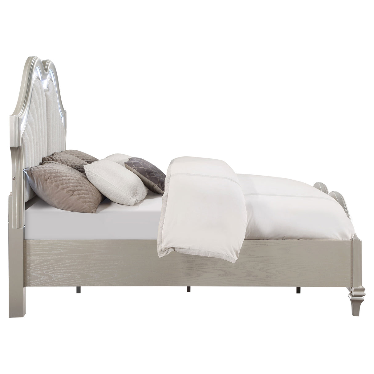 Eastern King Bed - Evangeline Wood Eastern King LED Panel Bed Silver Oak