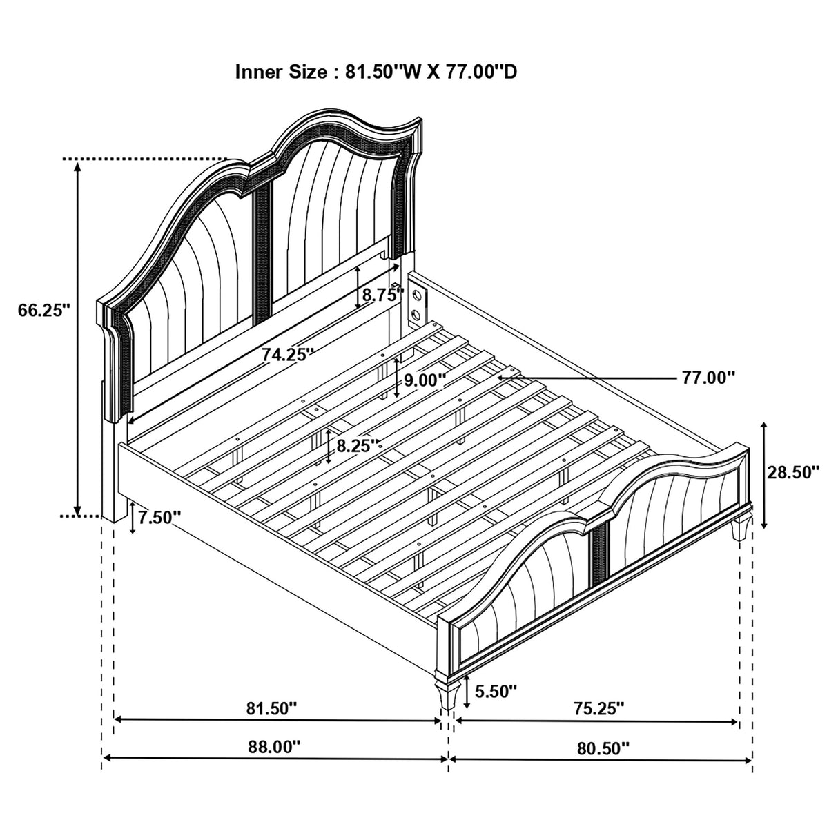 Eastern King Bed - Evangeline Wood Eastern King LED Panel Bed Silver Oak