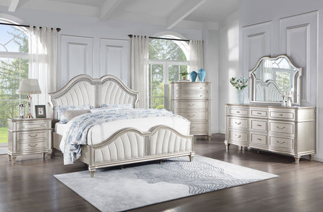 Eastern King Bed - Evangeline Wood Eastern King LED Panel Bed Silver Oak