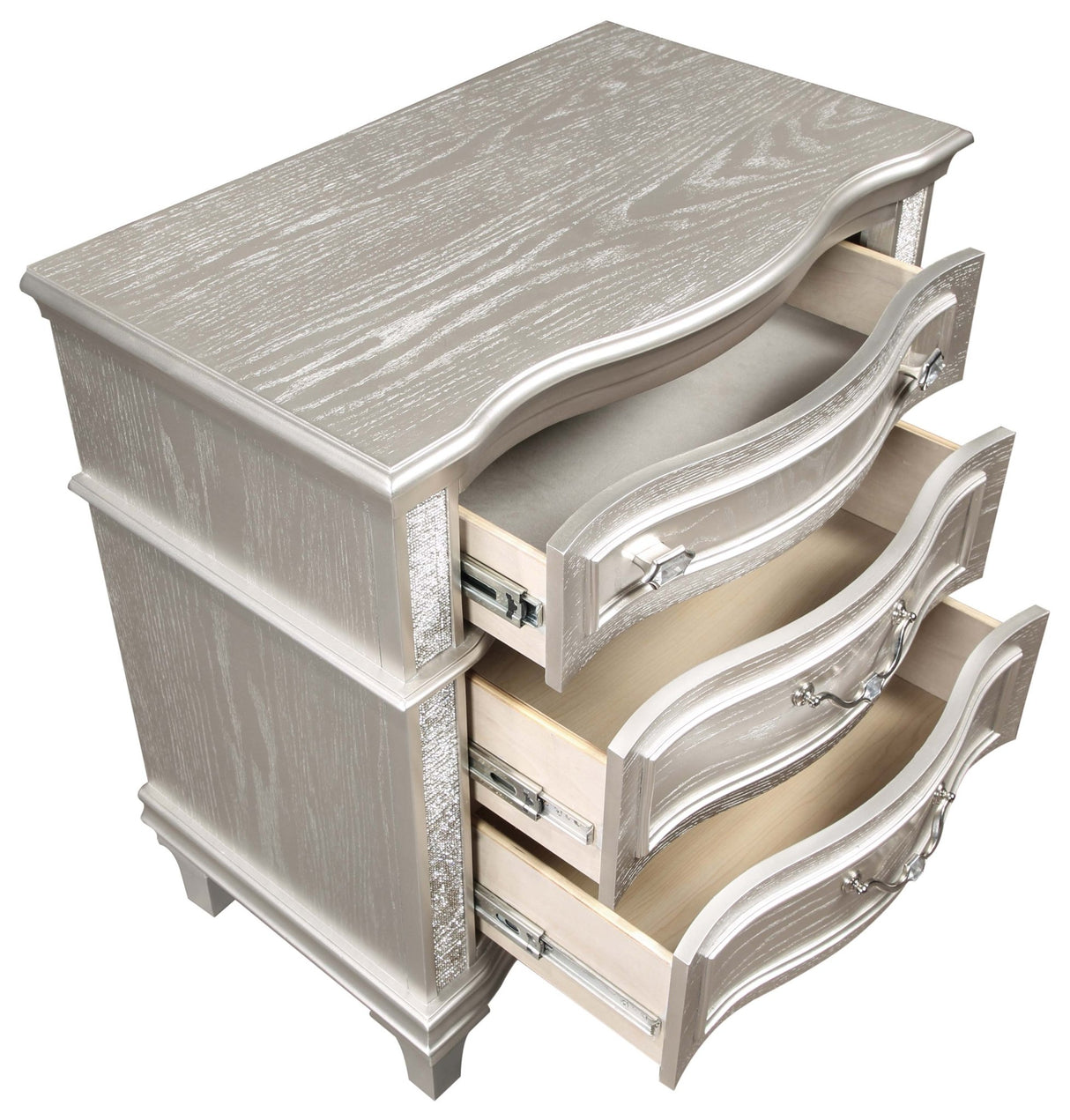 Nightstand - Evangeline 3-drawer Nightstand Silver Oak