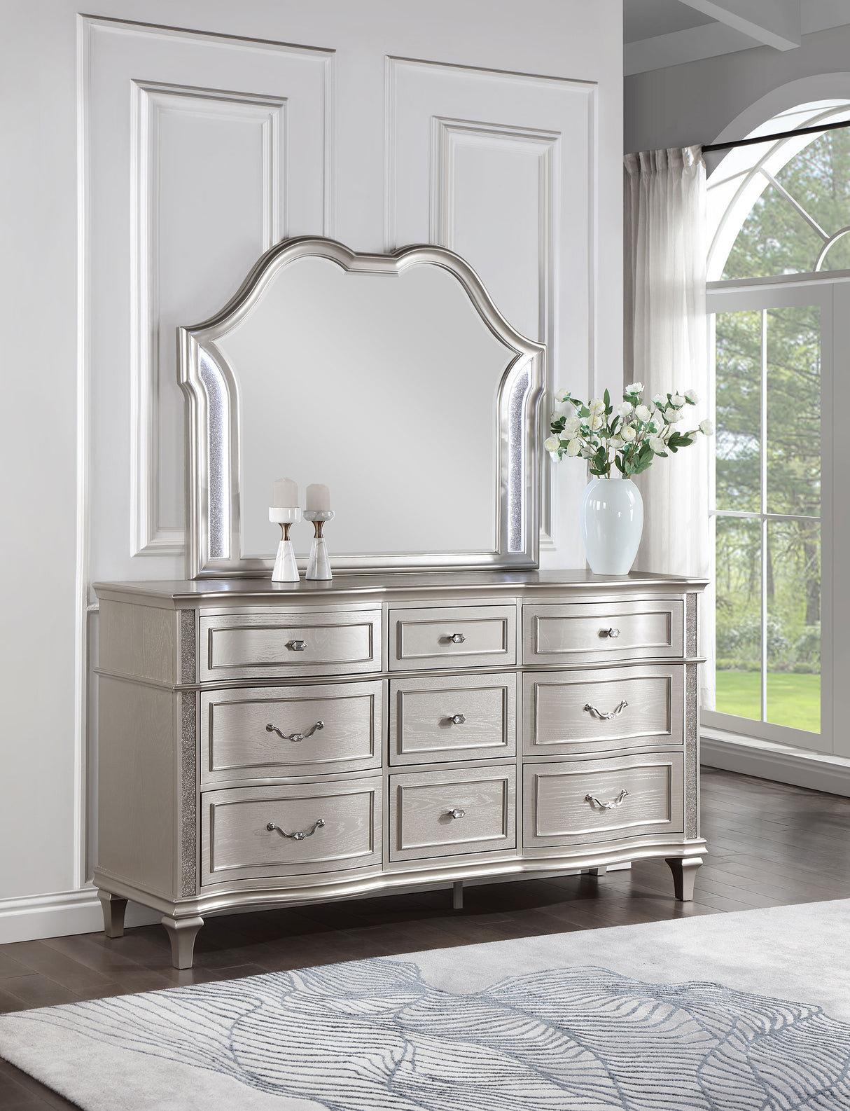 Dresser With Mirror - Evangeline 9-drawer Dresser with Mirror Silver Oak