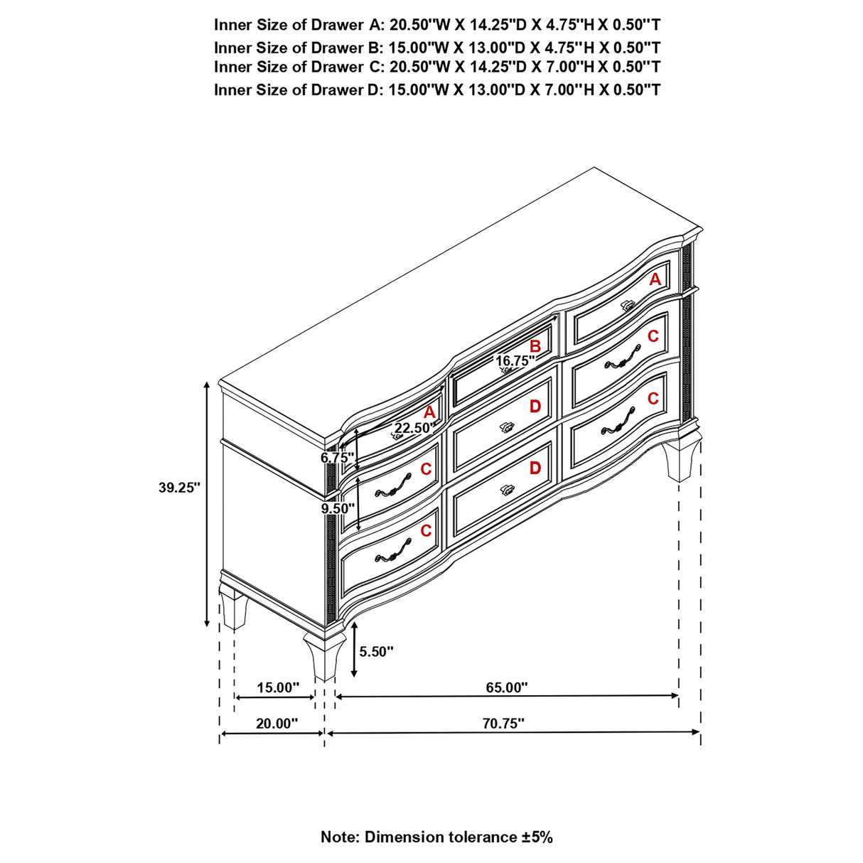 Dresser - Evangeline 9-drawer Dresser Silver Oak