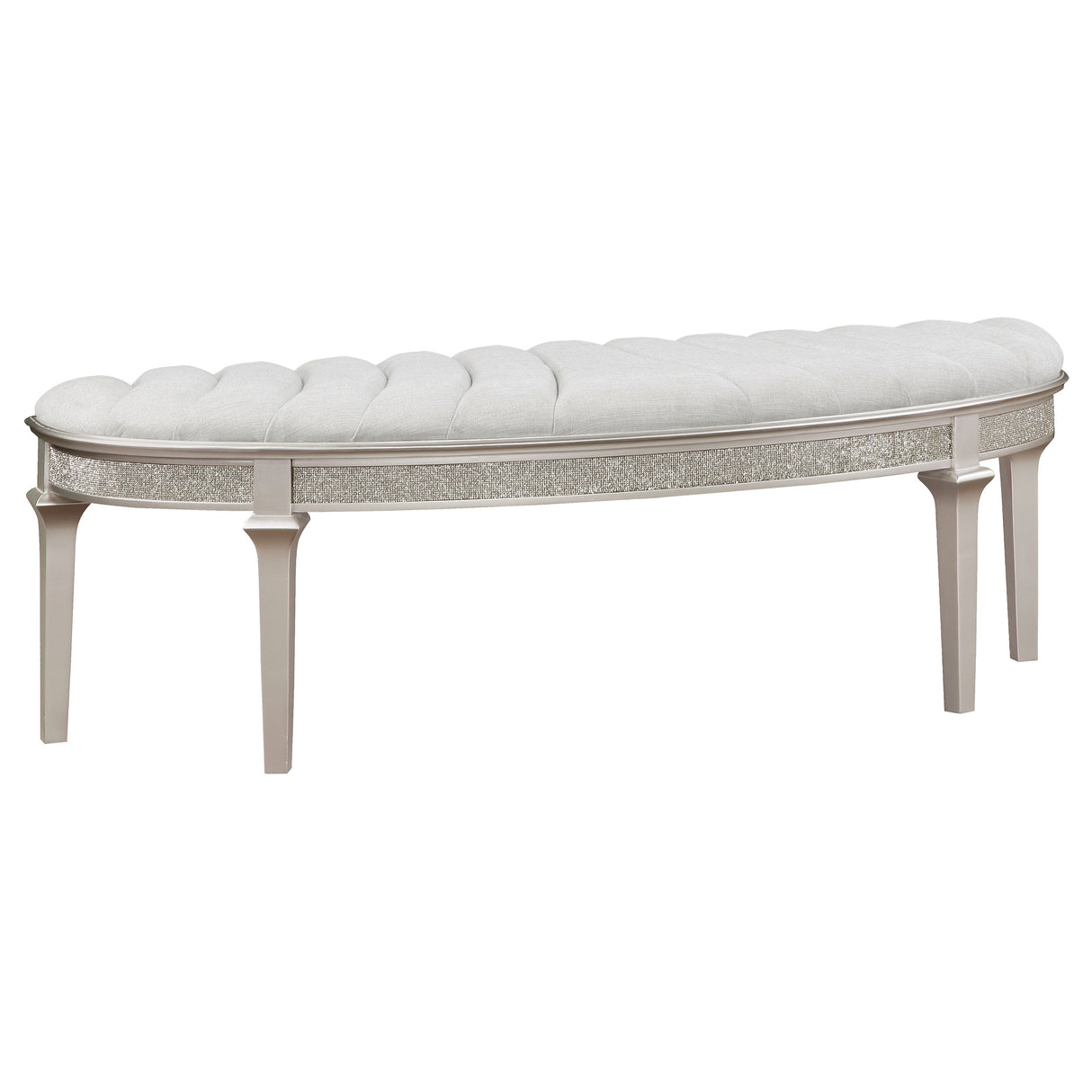 Bench - Evangeline Upholstered Demilune Bench Ivory and Silver Oak