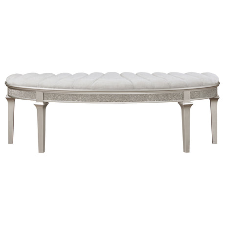 Bench - Evangeline Upholstered Demilune Bench Ivory and Silver Oak