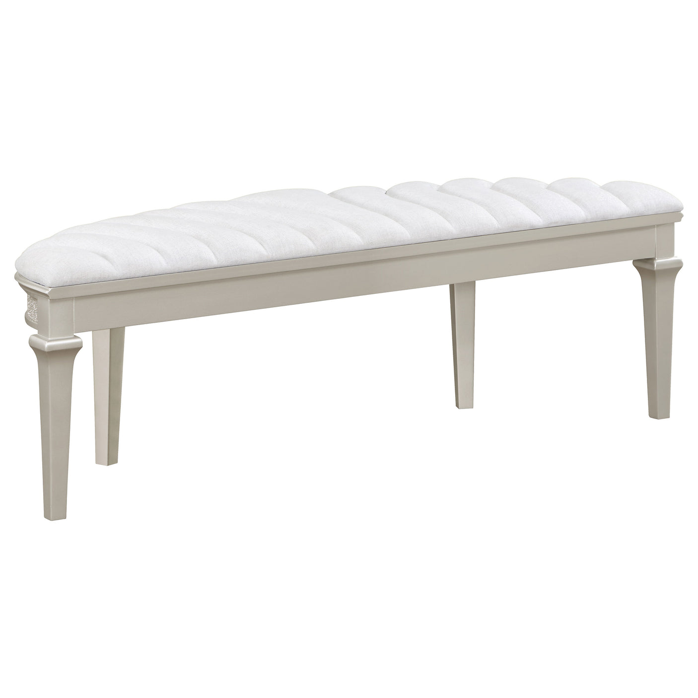 Bench - Evangeline Upholstered Demilune Bench Ivory and Silver Oak