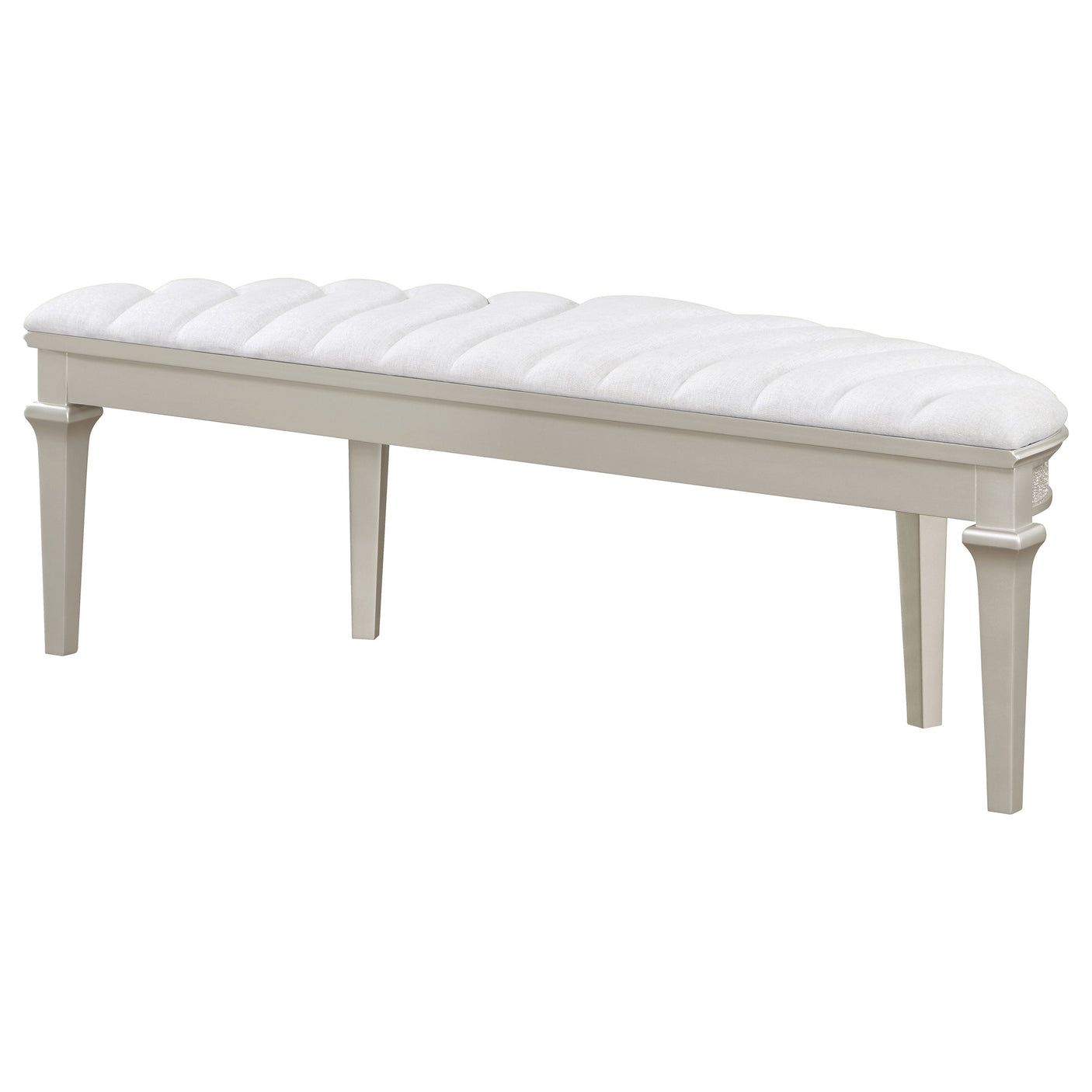 Bench - Evangeline Upholstered Demilune Bench Ivory and Silver Oak