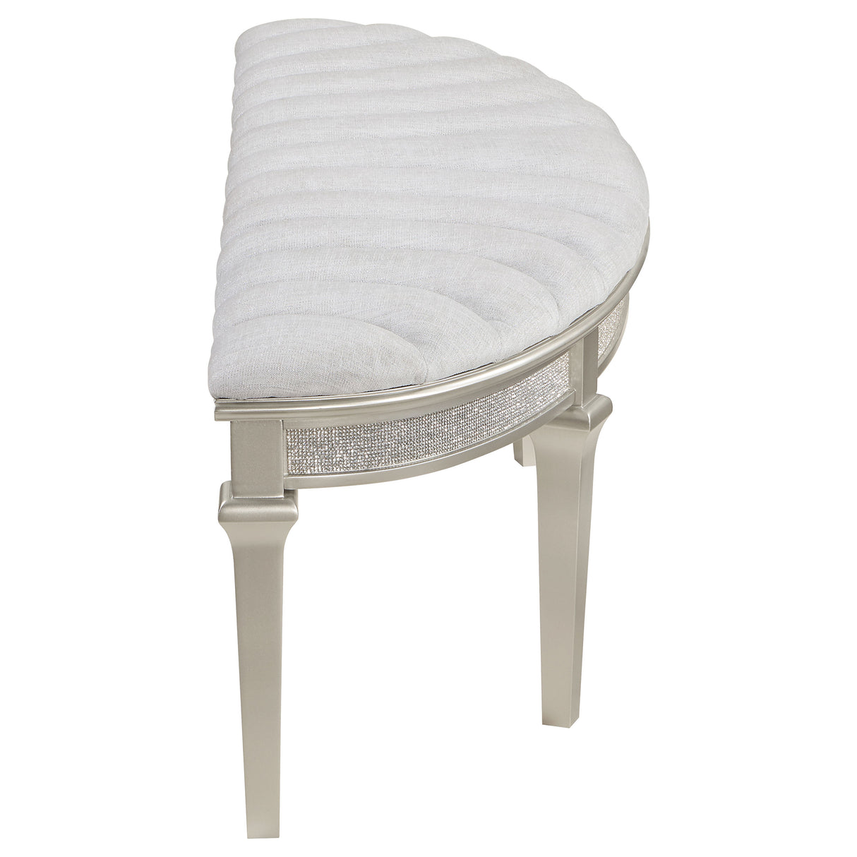 Bench - Evangeline Upholstered Demilune Bench Ivory and Silver Oak