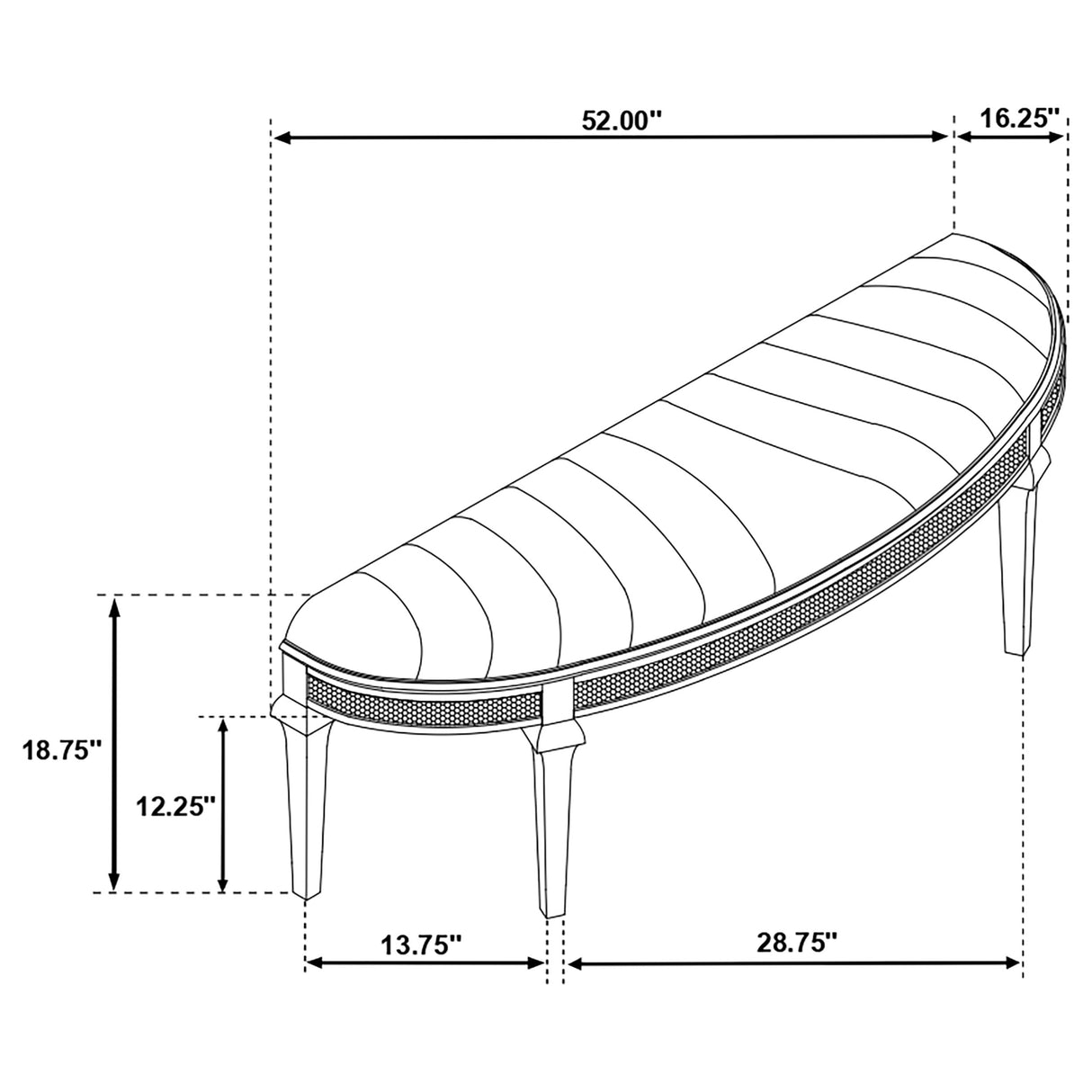 Bench - Evangeline Upholstered Demilune Bench Ivory and Silver Oak