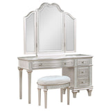 Vanity Set With Stool - Evangeline 3-piece Vanity Table Set with Tri-Fold Mirror and Stool Silver Oak