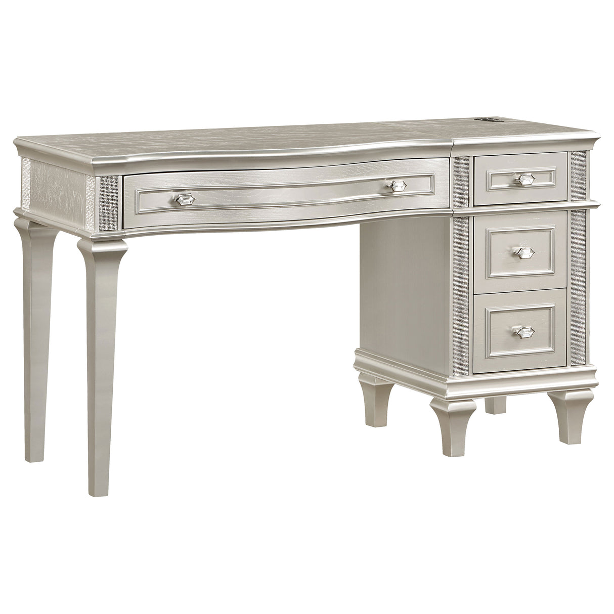 Vanity Set With Stool - Evangeline 3-piece Vanity Table Set with Tri-Fold Mirror and Stool Silver Oak