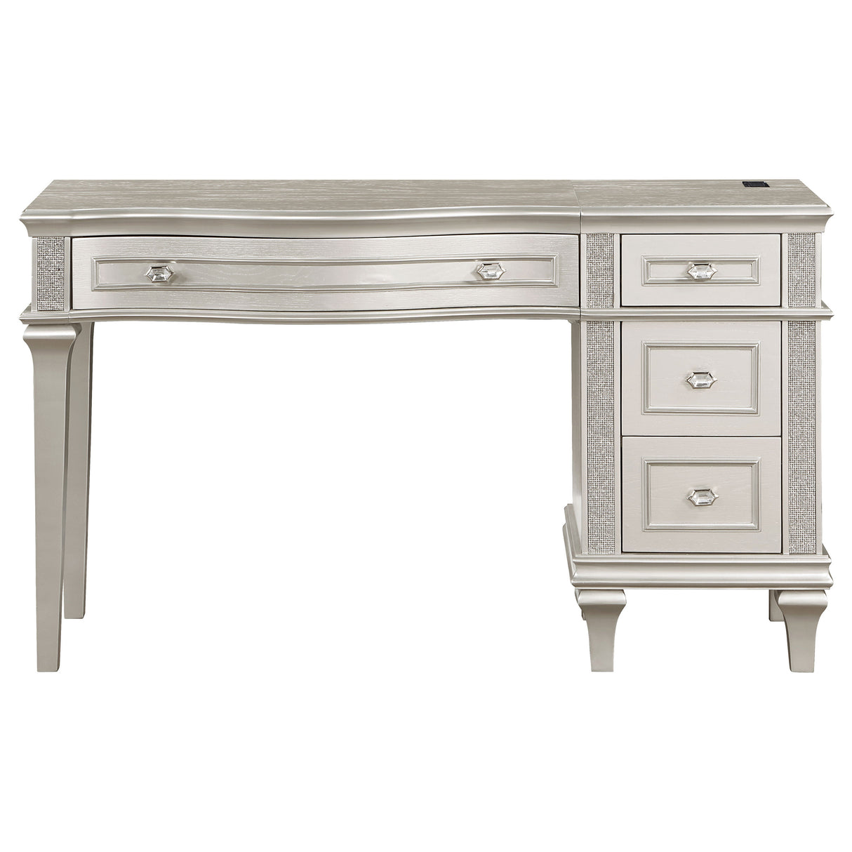 Vanity Table - Evangeline 4-drawer Vanity Table with Faux Diamond Trim Silver and Ivory