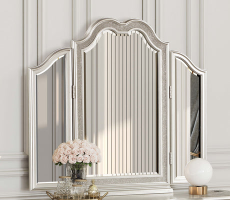 Vanity Mirror - Evangeline Vanity Mirror with Faux Diamond Trim Silver