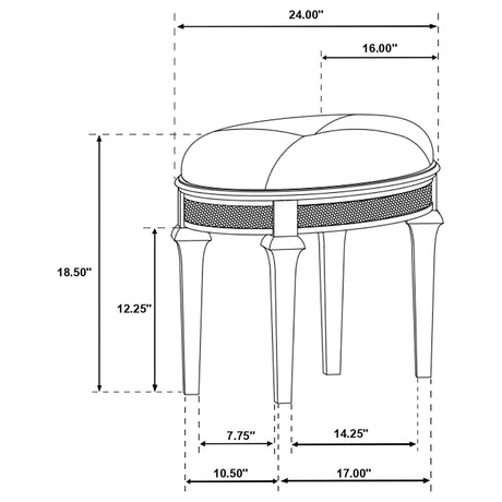 Vanity Stool - Evangeline Oval Vanity Stool with Faux Diamond Trim Silver and Ivory