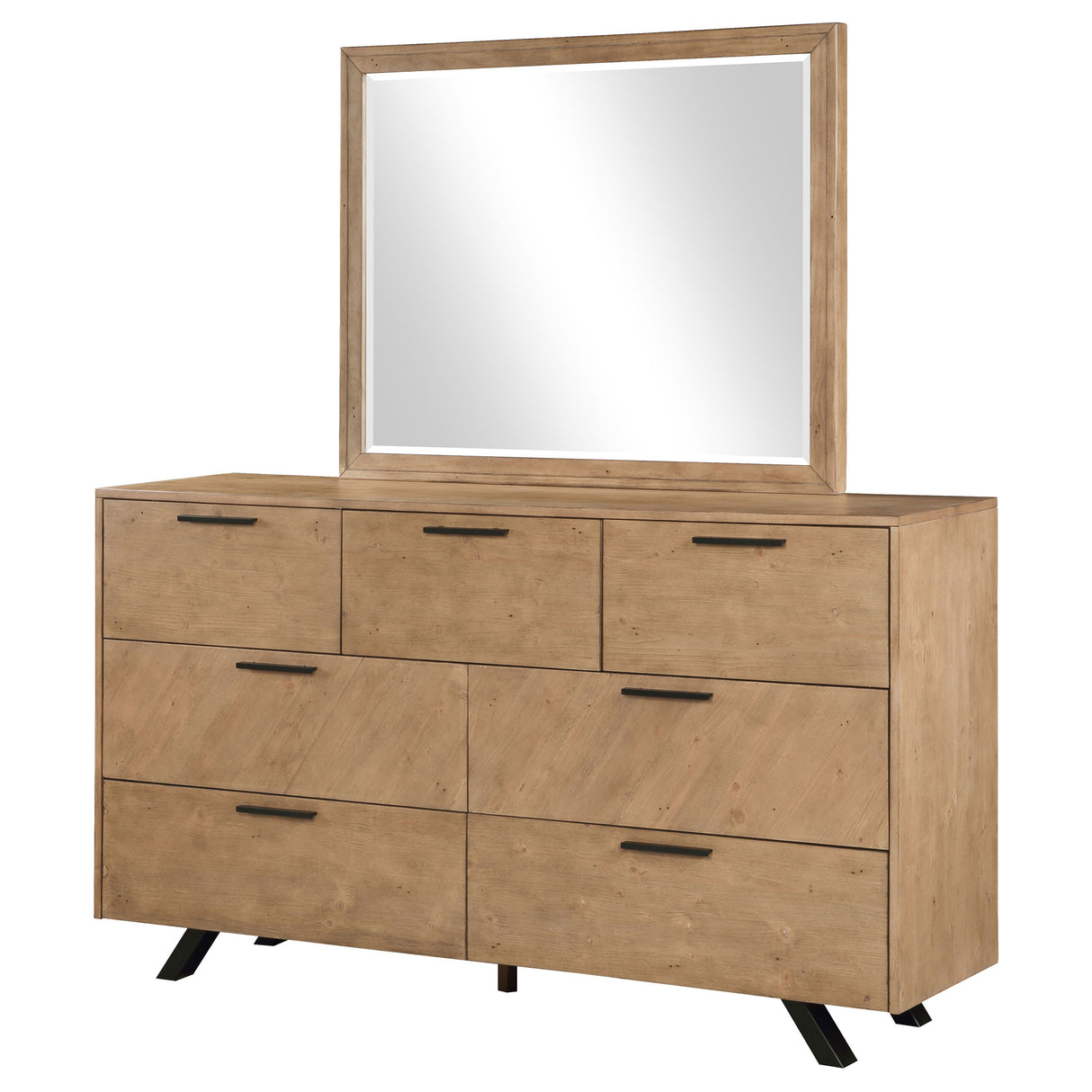 Dresser With Mirror - Taylor 7-drawer Rectangular Dresser with Mirror Light Honey Brown