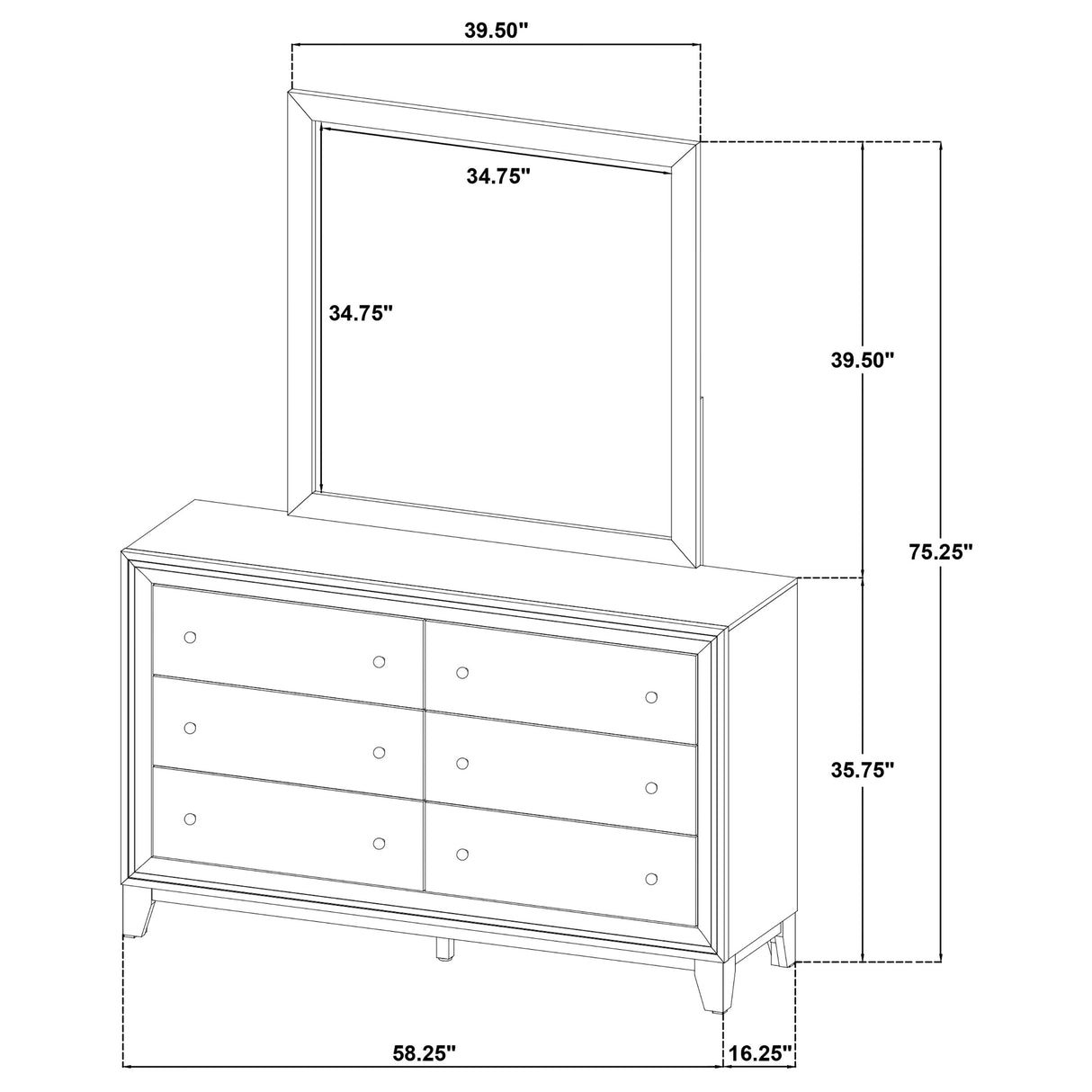 Welsley 6-drawer Dresser and Mirror Walnut - Home Elegance USA