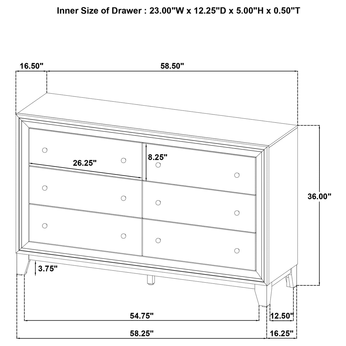 Welsley 6-drawer Dresser Cabinet Walnut - Home Elegance USA