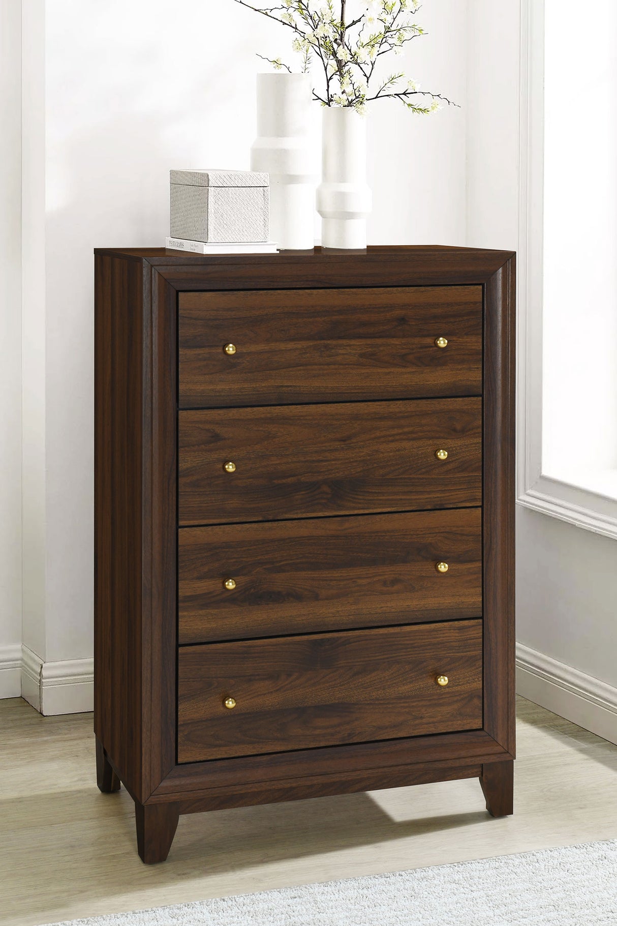 Welsley 4-drawer Chest of Drawers Walnut - Home Elegance USA