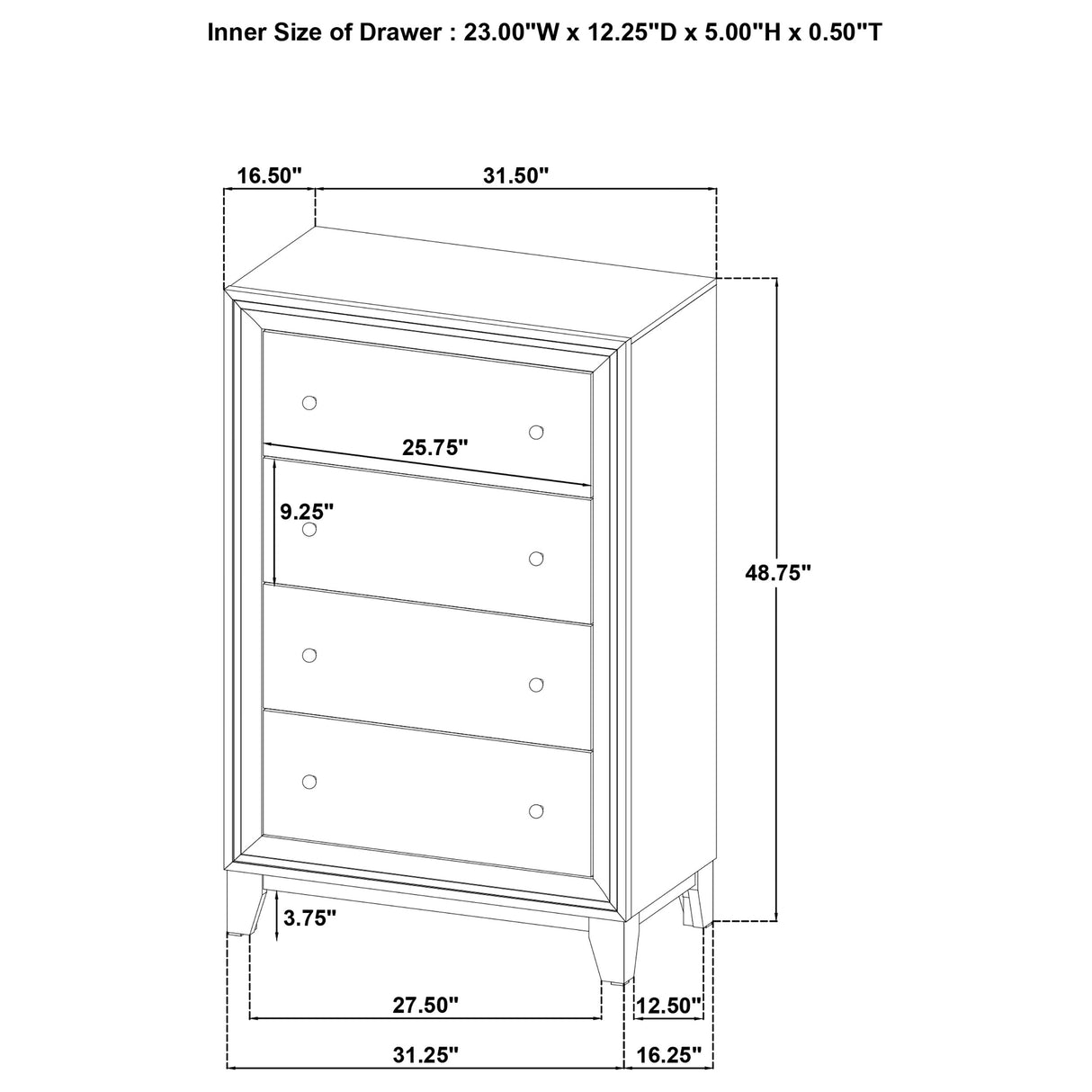 Welsley 4-drawer Chest of Drawers Walnut - Home Elegance USA