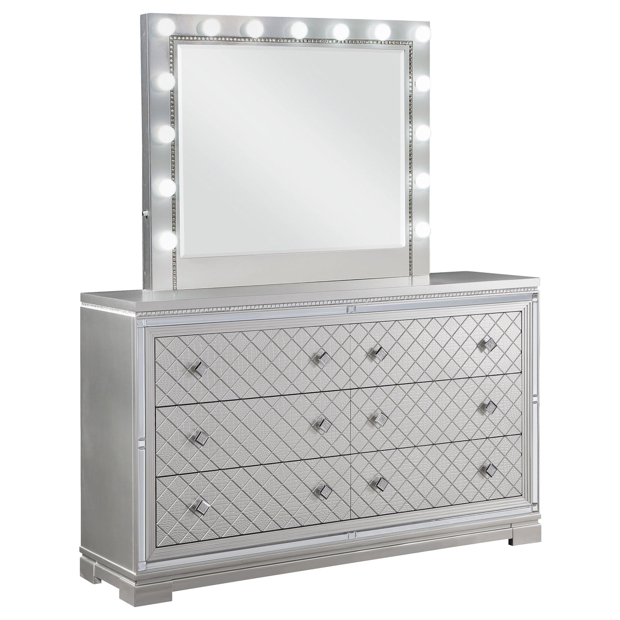 Dresser With Mirror - Eleanor Rectangular 6-drawer Dresser with Mirror Metallic