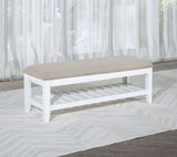 Bexhill Upholstered Rectangular Bench with Shelf White - Home Elegance USA