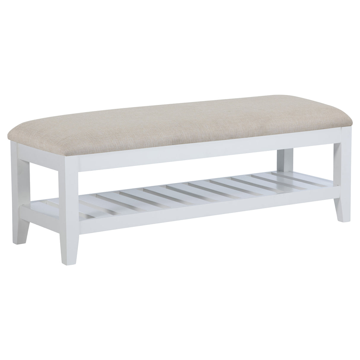 Bexhill Upholstered Rectangular Bench with Shelf White - Home Elegance USA