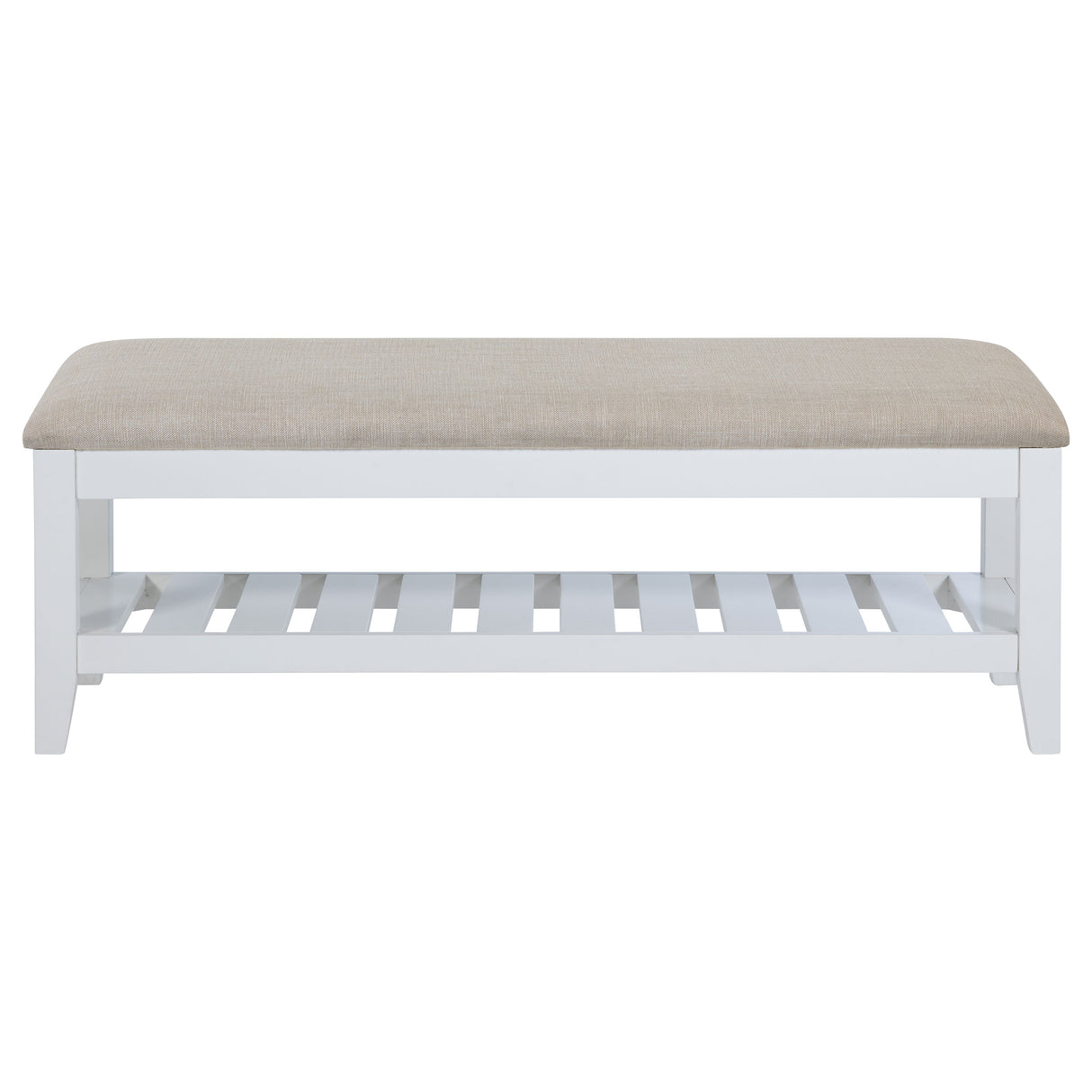 Bexhill Upholstered Rectangular Bench with Shelf White - Home Elegance USA