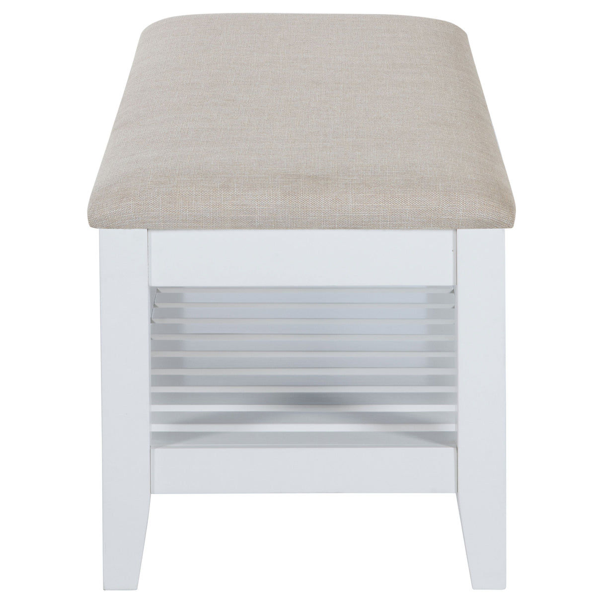 Bexhill Upholstered Rectangular Bench with Shelf White - Home Elegance USA
