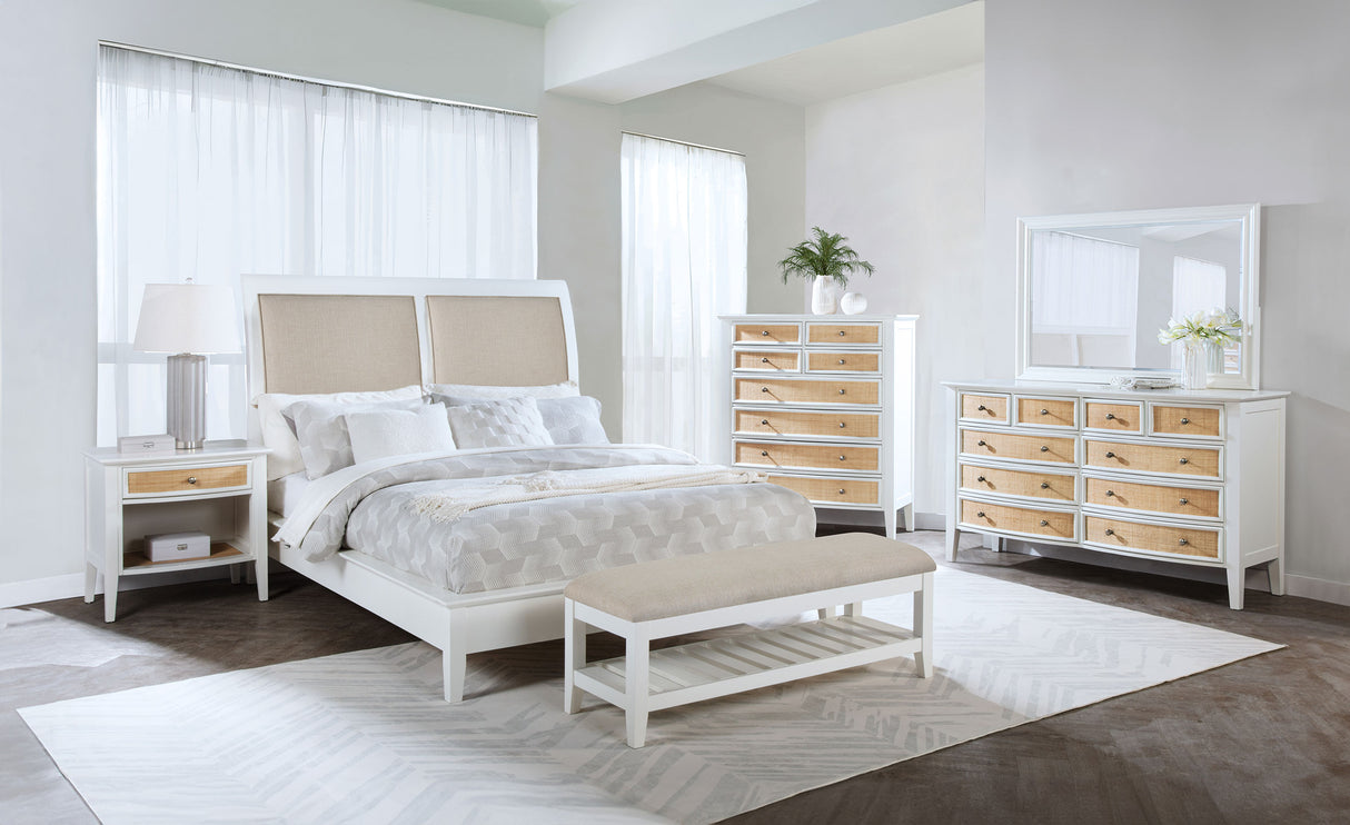 Bexhill Upholstered Rectangular Bench with Shelf White - Home Elegance USA