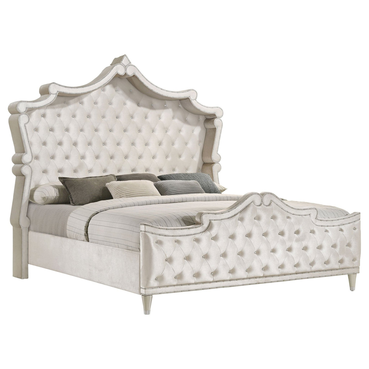 Antonella Upholstered Eastern King Panel Bed Ivory and Camel | Coaster - 223521KE - Home Elegance USA - 1