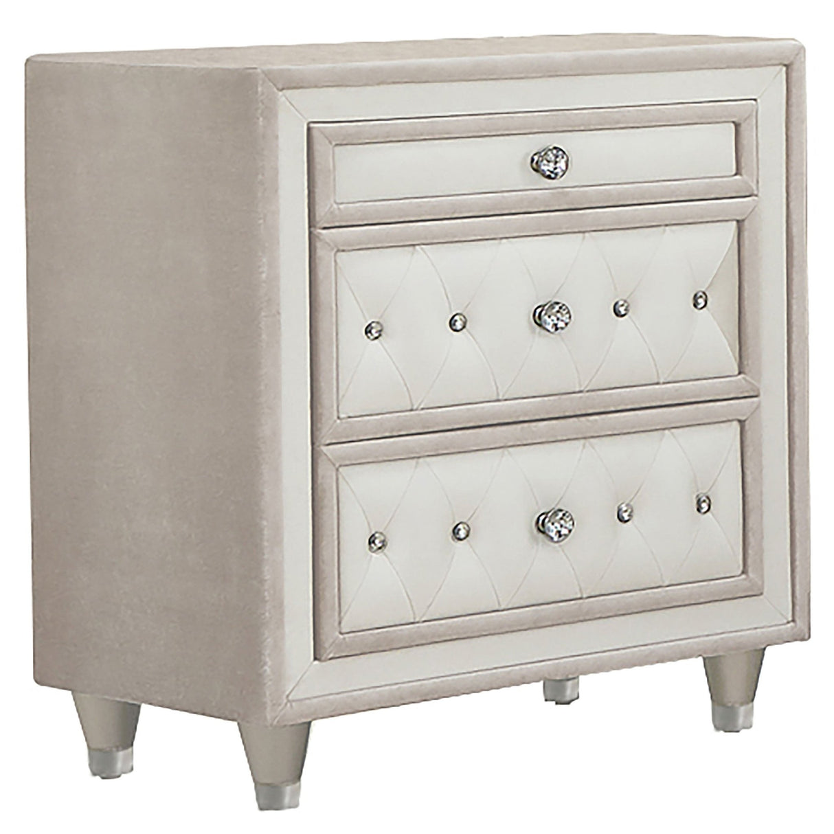 Antonella 3 - drawer Upholstered Nightstand Ivory and Camel | Coaster | Home Elegance USA