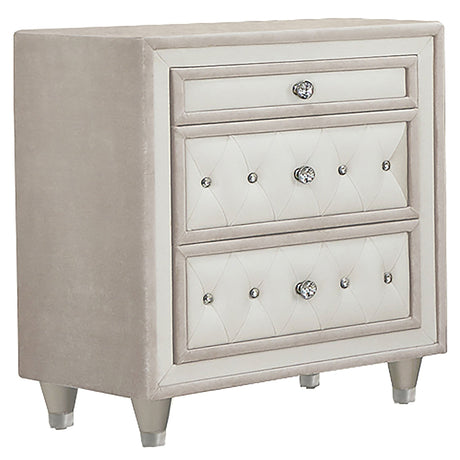 Antonella 3 - drawer Upholstered Nightstand Ivory and Camel | Coaster | Home Elegance USA