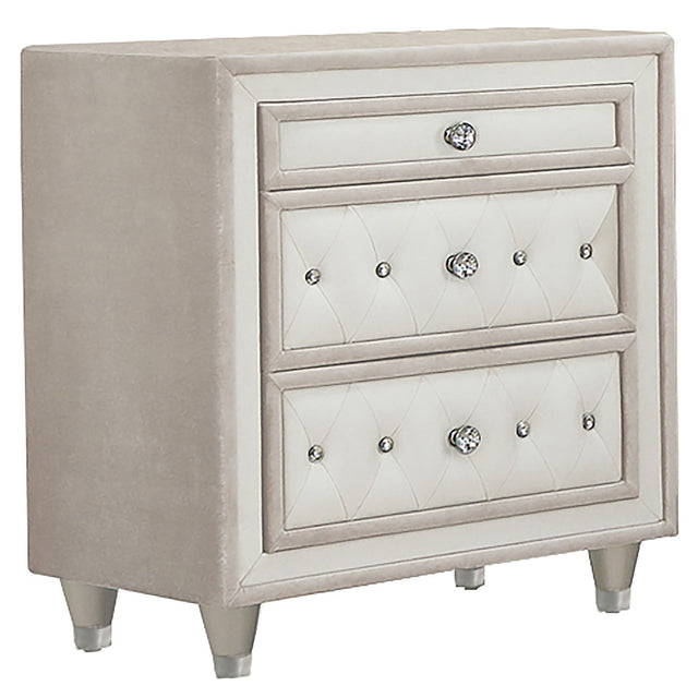 Antonella 3 - drawer Upholstered Nightstand Ivory and Camel | Coaster | Home Elegance USA