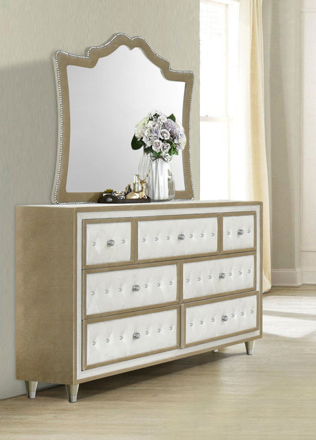 Antonella 7 - drawer Upholstered Dresser with Mirror Ivory and Camel | Coaster | Home Elegance USA