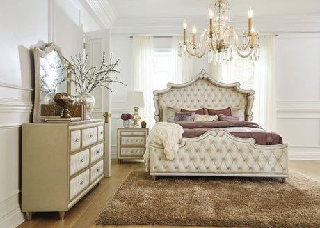 Antonella 7 - drawer Upholstered Dresser with Mirror Ivory and Camel | Coaster | Home Elegance USA