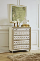 Antonella 5 - drawer Upholstered Chest Ivory and Camel | Coaster | Home Elegance USA